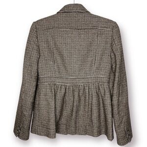 Y2K Banana Republic Size 4 Brown Houndstooth Linen Wool Blend Pea Coat Jacket